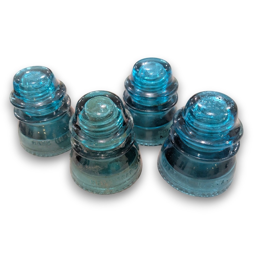 Set of 4 Hemingray Sapphire Blue 42 Glass Insulators 4.5''